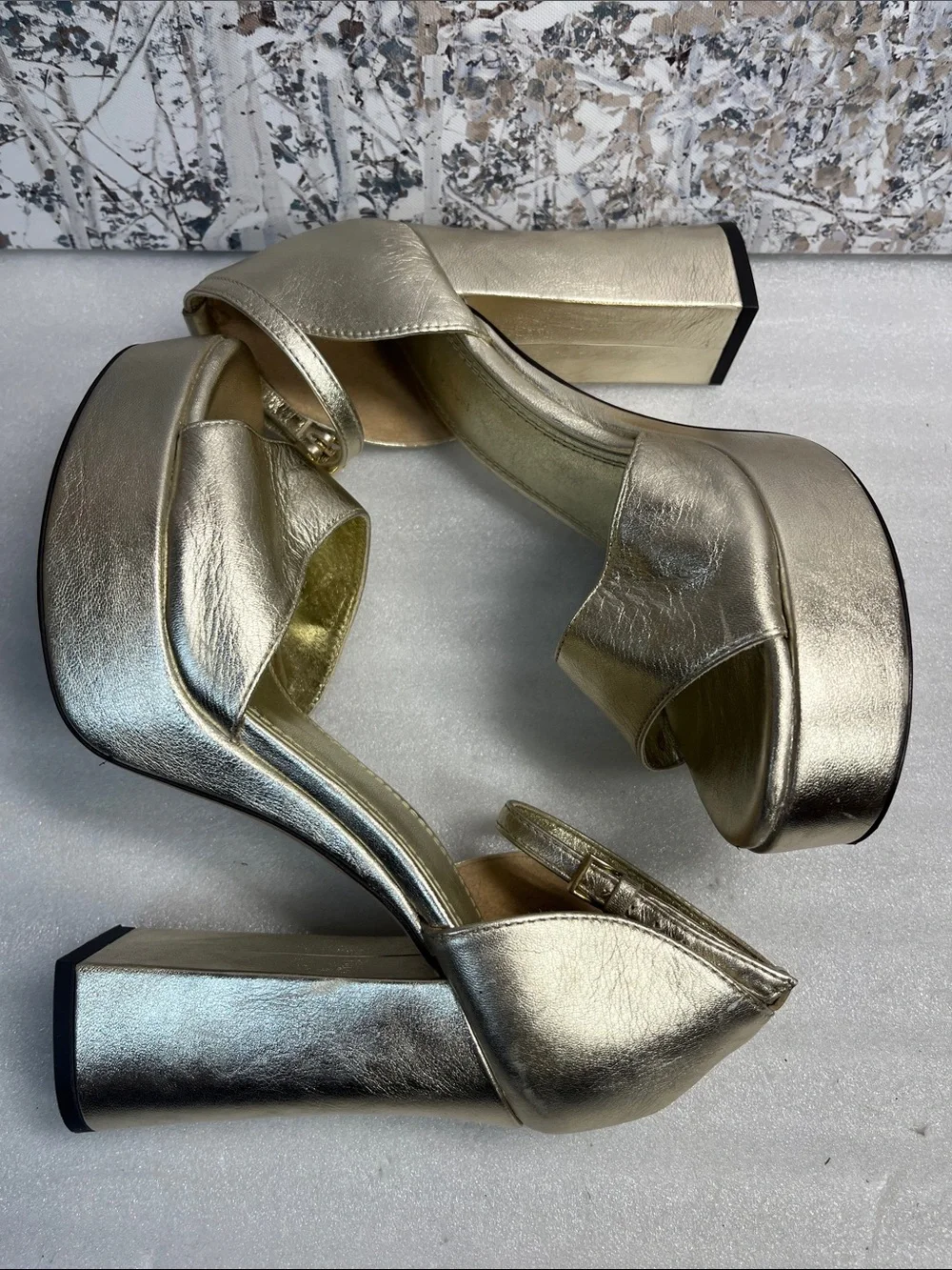 Tory Burch Metallic Gold Platform Sandals w/a Chunky Block Heel